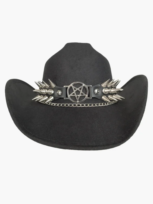 Frontal Sombrero vaquero con detalle de pentagrama vista frontal